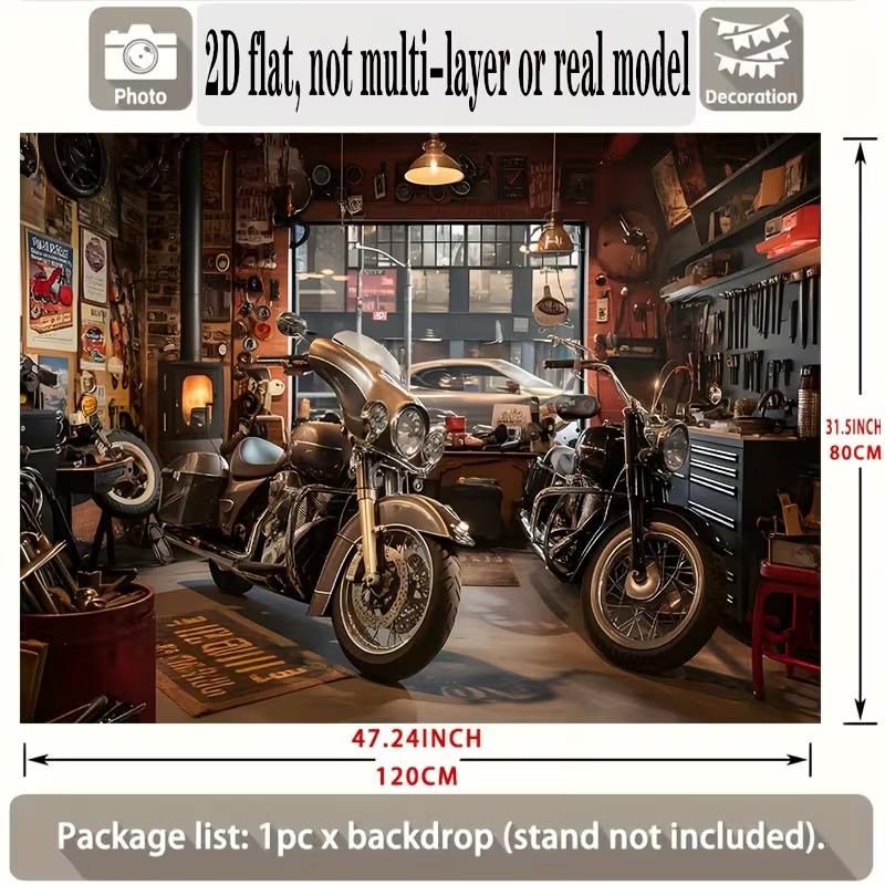 2D Vintage Motorrad Werkstatt Kulisse Banner - Biker Party Foto Hintergrund