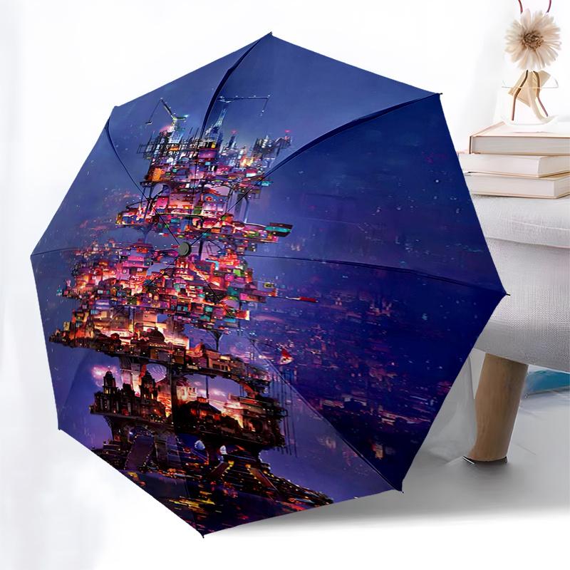 Castle Themed Travel Umbrella-8 Ribs Automatic Opening and Closing, Portable Folding Design, Compact and Stylish Umbrella