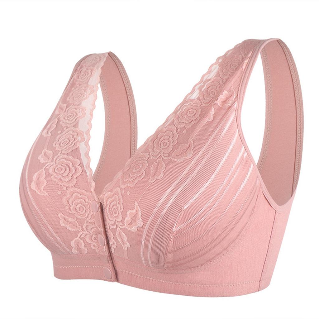 Lace Wide Strap Front Closure Wireless Bra Soft Supportive Fabric Comfortable Fit Seamless Design for Everyday Wear and Sleep