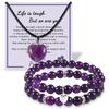 8mm Amethyst Bracelet Set Natural Crystal Chalcedony Beaded Love Pendant Necklace Ladies Heart Set Bracelet