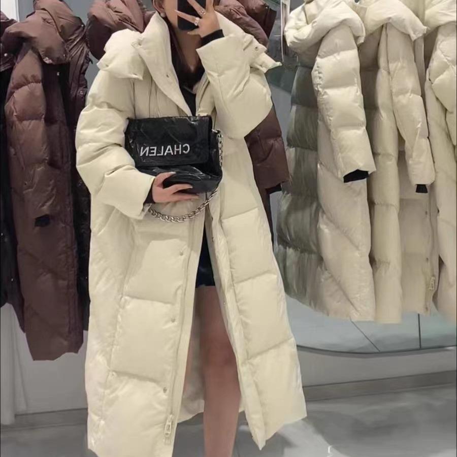 Hochwertige knielange Daunenjacke für Damen, verdickte weiße Entendaunen, Pinghu-Daunenjacke, Flut