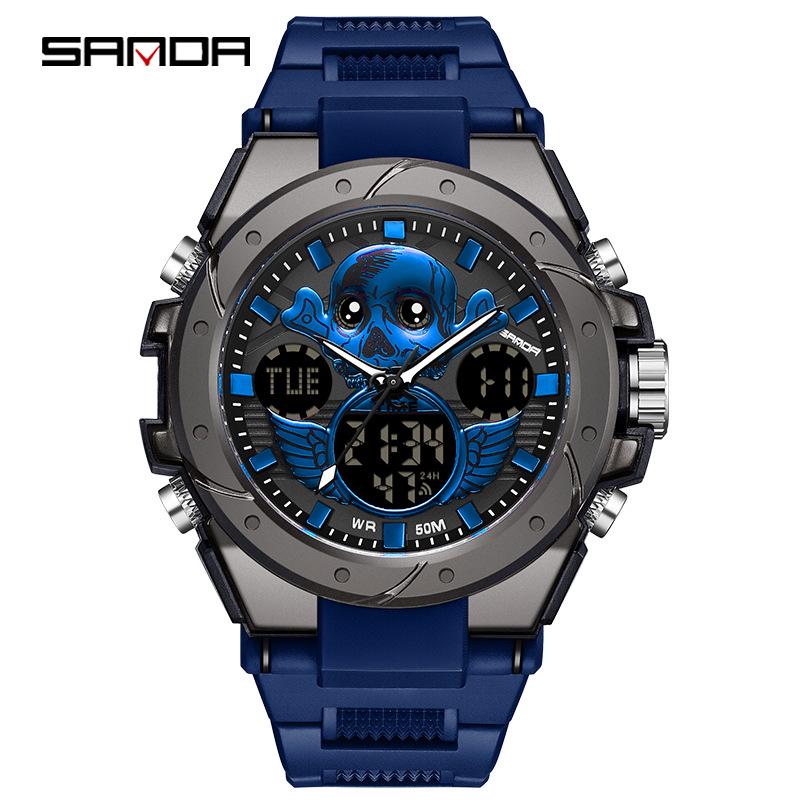 Sanda Men's Multifunctional Dual Display Luminous Waterproof Sports Watch for Teens