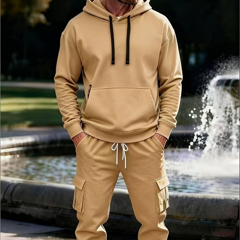 Mens Fleece Hoodie Tracksuit Set Casual Winter Jogging Suit