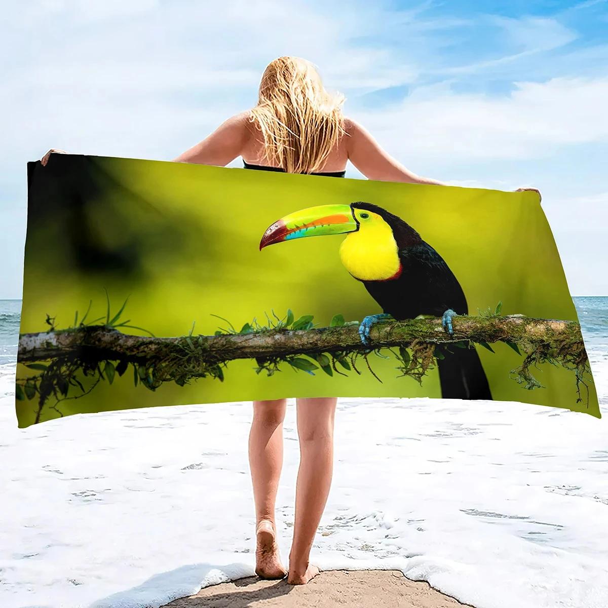 Serviette de Plage Toucan Été Faune Oiseaux Tropicaux Serviette de Bain Microfibre Sans Sable Serviettes pour Voyage, Plage, Activités en Plein Air W40*H60(CM)