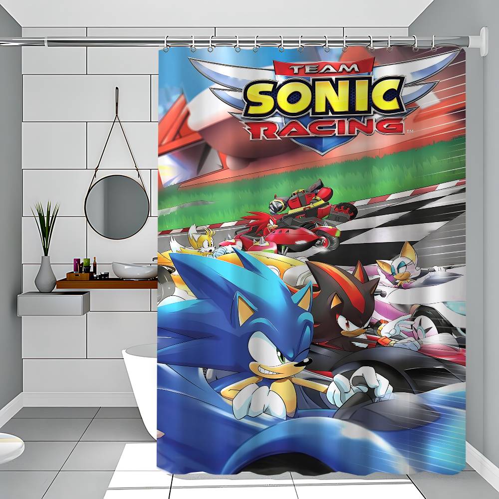 S-Sonic Racing Crossworlds Game Shower Curtain Bath Curtain Print Fabric Waterproof Bathroom Curtains Hooks Bath Screen