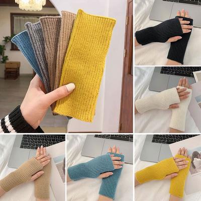 Solid Color Half Finger Gloves Keeping Warm Fingerless Gloves New Winter Gloves  Women