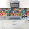 1Pc 10/15cm Colorful Flowers Pattern Retro Tiles Wall Sticker Kitchen Bathroom Tile Waist Line Wallpaper Art Mural