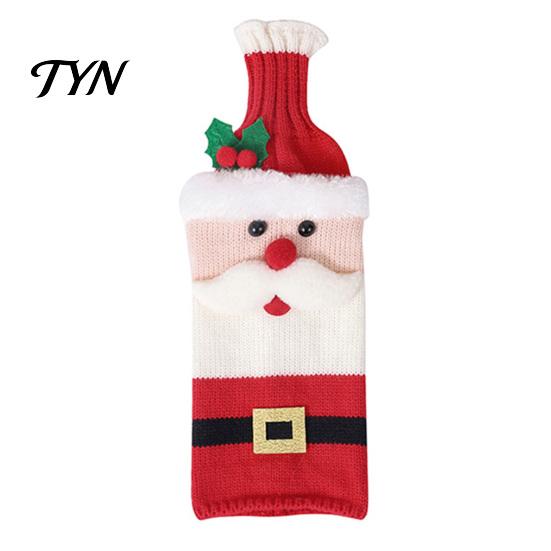 Christmas Dinner Party Favors Wine Bottle Cover, Holiday Knitted Champagne Bag, Snowman Santa Sweater Claus Elk for New Year Decoration Festive Table