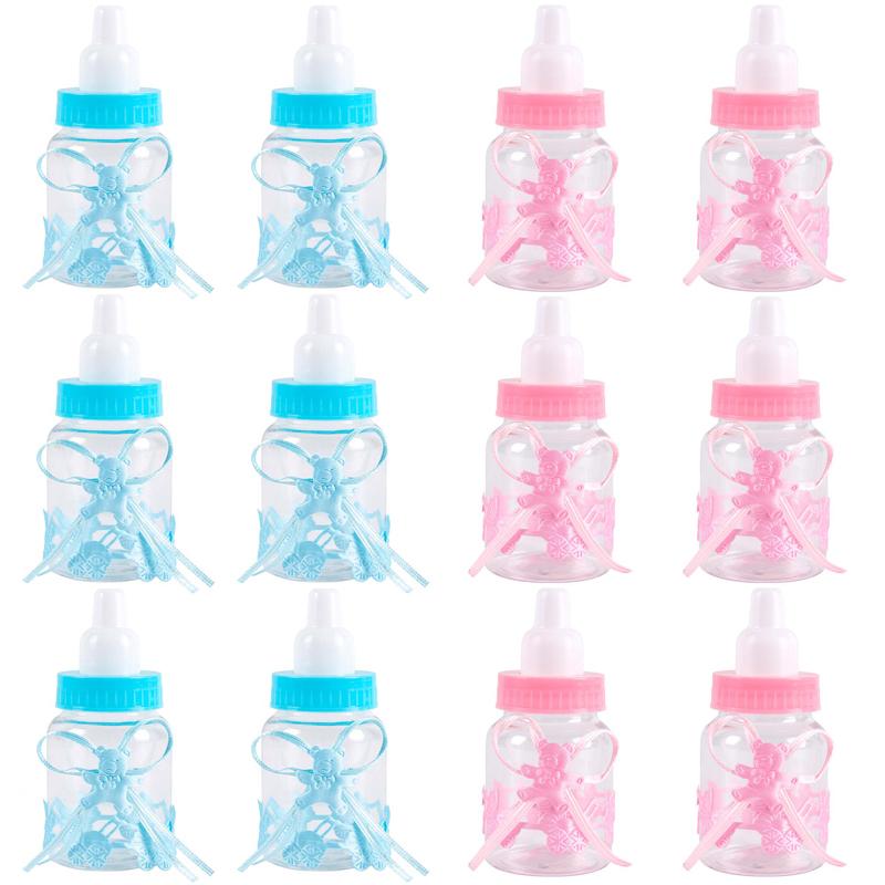 6/12pcs Plastic Feeder Bottle Blue Pink Baby Bottle Candy Box Christening Gender Reveal Baby Shower Birthday Party Gifts favors