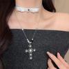 Vintage French Black & White Pearl Polka Dot Bow Necklace: Elegant & Versatile Long Sweater Chain for Women
