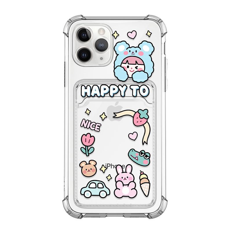 

Чехол-держатель для карточек Zhitai Cartoon Blue Bear для iPhone 15 iPhone 16 Pro