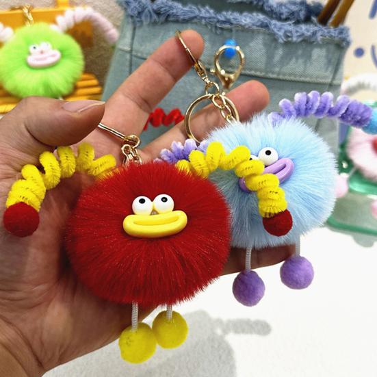 Schoolbag Accessories Sausage Mouth Creature Plush Keychain, Cartoon Fuzzy Ball Keyring Pendant, Stuffed Doll Toy Decorative Keychain for Handbags