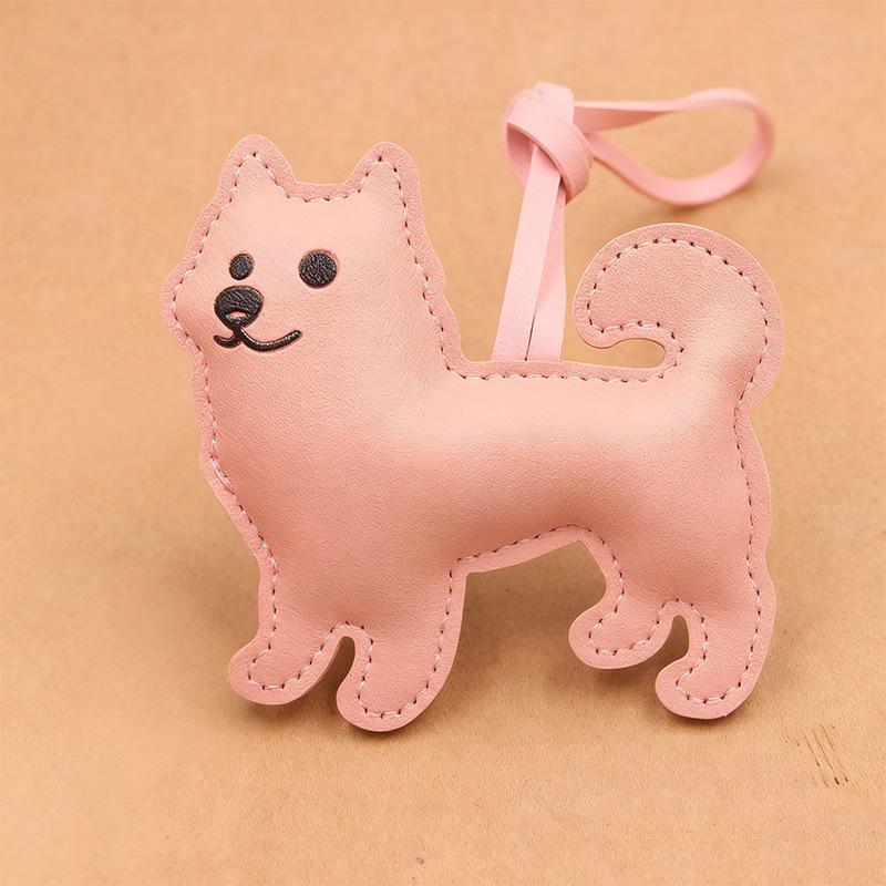 Trendy Samoyed Dog PU Leather Keychain Animal Charm for Purse Decoration