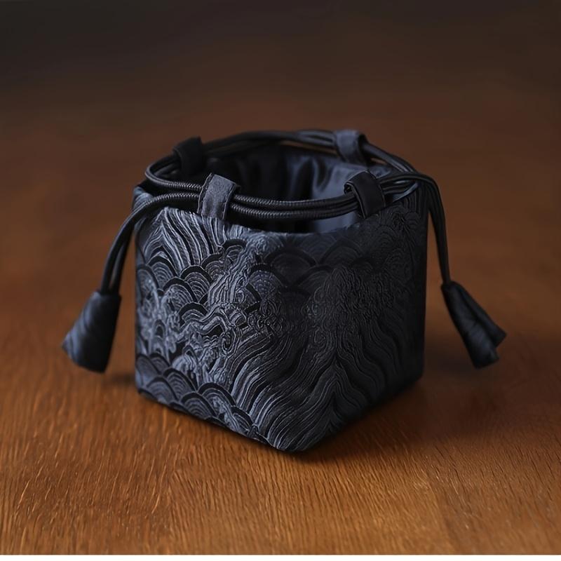 Elegant Chinese Pattern Satin Jacquard Tote Bag - Zen-Inspired, Classic Design with Blue & Golden Floral Print, Perfect for Parties, Business Gifts