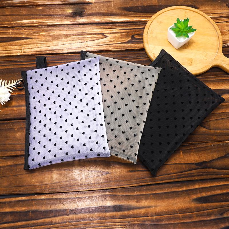 Portable Mesh Cosmetic Bag - Heart Design, Small Size for Lipstick and Cards