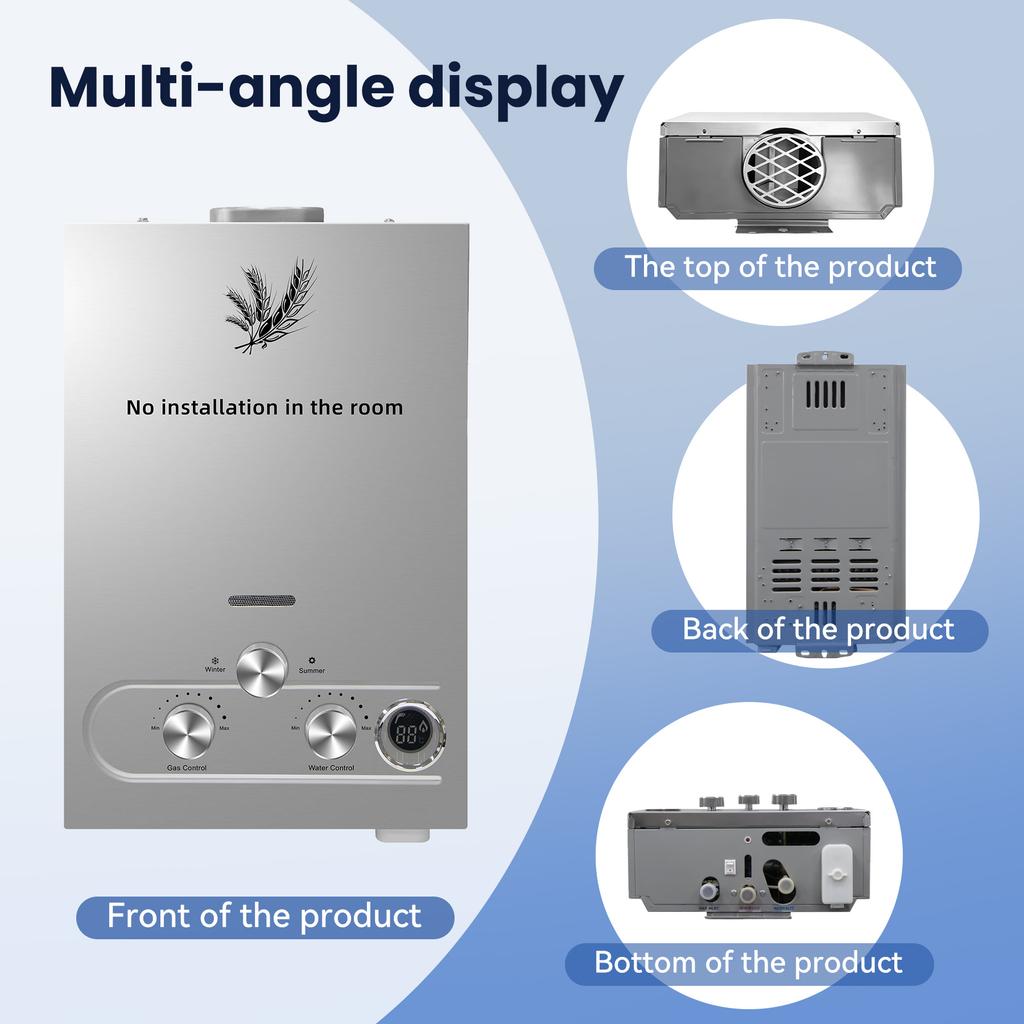 SIHAO Easy Install LPG Propane Gas Water Heater,8L Wall-mounted Tankless Boiler with LED Temp Display