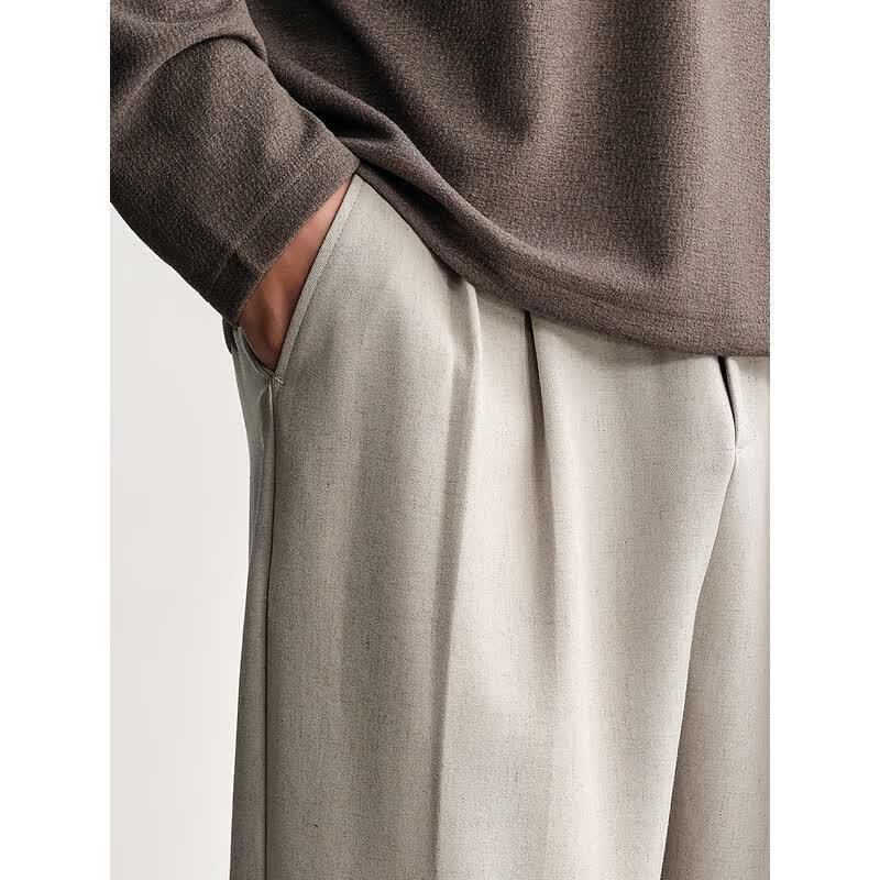 HAUT TON Men's Bamboo Texture Linen Blend Casual Trousers