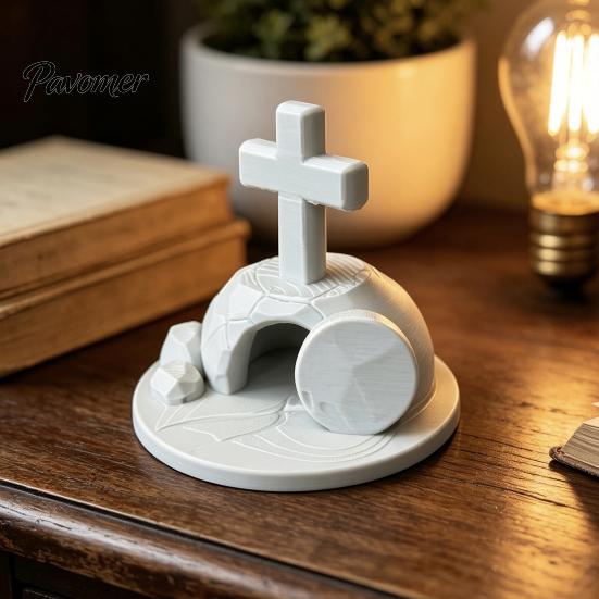 Modern Religious Home Accents 3D Printed Empty Tomb Easter Statue, Resurrection Scene Figurine for Commemorative Statuette Decor, Memorial Ornament