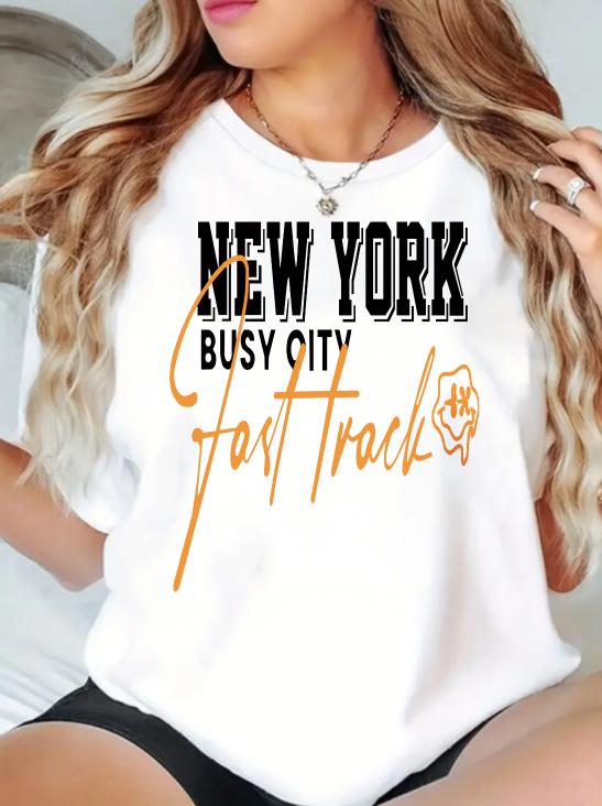 New York Letter Print Crew Neck TShirt Casual Short Sleeve Top for Spring Summer Womens Clothing Graphic T Shirts Vintage S