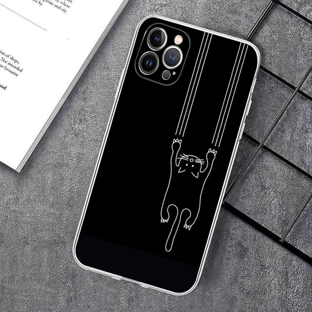 Cute Cat Line Phone Case For iPhone 15 14 11 12 13 Mini Pro XS Max Cover 6 7 8 Plus X XR SE 2020 Funda Shell