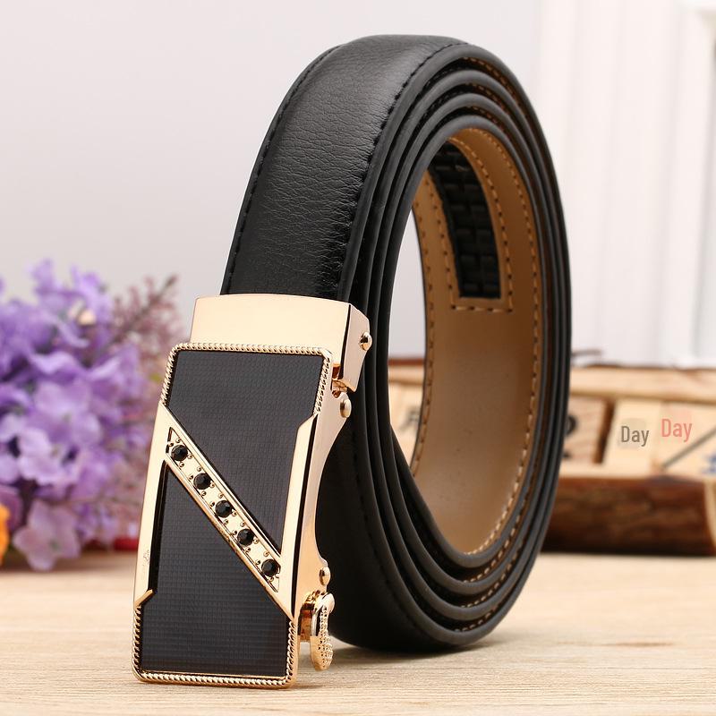 Women's Casual Double-Sided Lychee Pattern Leather Belt with Automatic Buckle