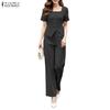 ZANZEA Damen Kurzarm Bluse und Hose Sommer Zweiteiler Anzugsets