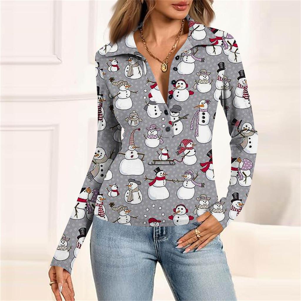 Damska Moda Casual Drukowana Bluzka z Dekoltem w Serek, Długim Rękawem, Zapinana na Guziki