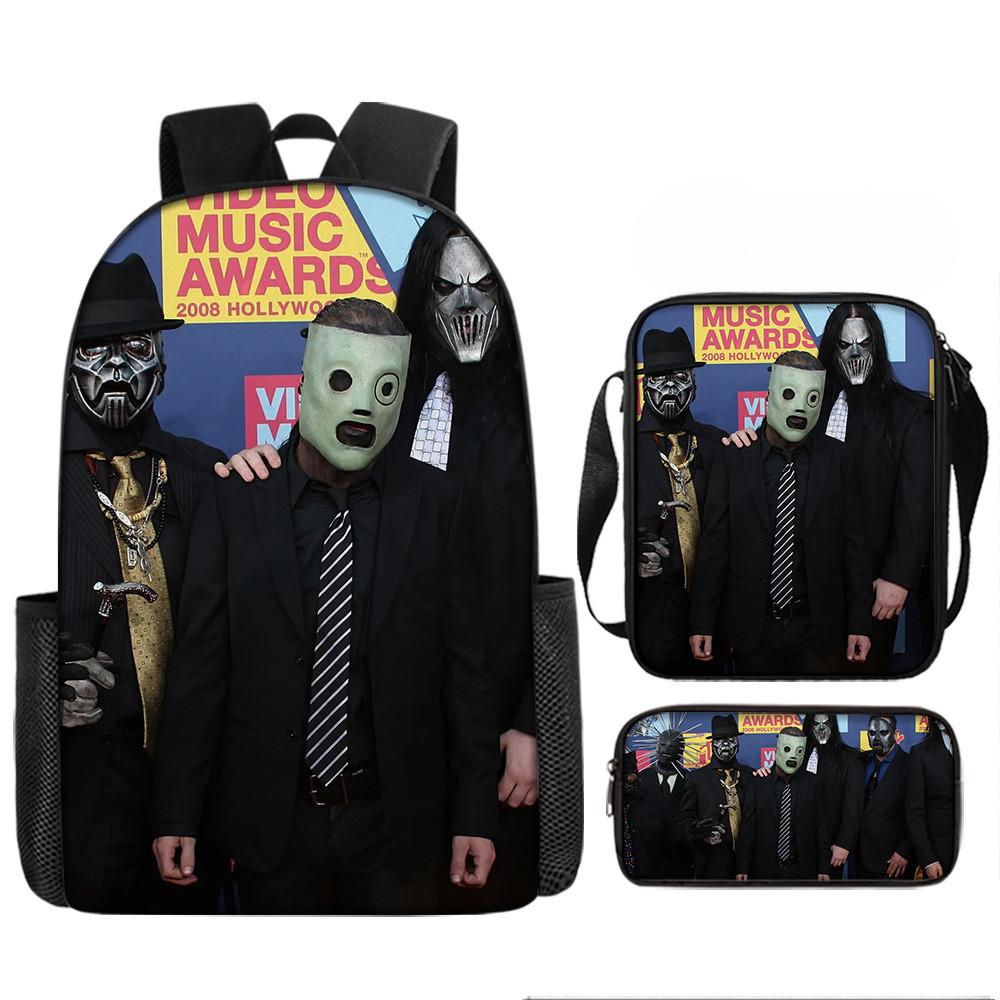 Set Zaino a 3 Pezzi Borsa a Tracolla Astuccio Slipknot Tessuto Oxford Per Materiale Scolastico