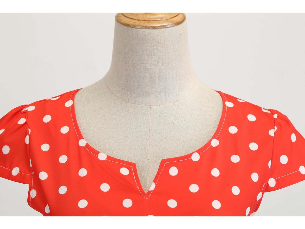 Summer Polka Dot Hepburn Dress with Ribbon - Big Swing Style