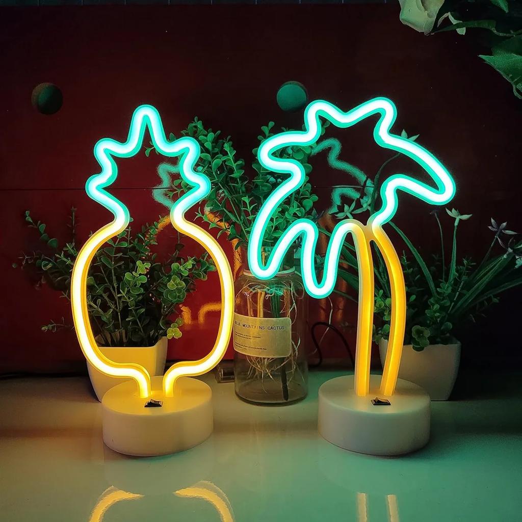 LED Table Lamp Cactus Vibrant Neon Lights Battery/USB Bedroom Birthday Wedding Christmas Tree Party Decoration Gifts for Boys