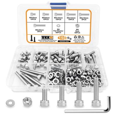 150Pcs M4 Hexagon Head Screw And Nut Set, M4 X 5/8/10/12/18/30mm Stainless Steel Screw Set, Cup Head Screw With Allen Wrench