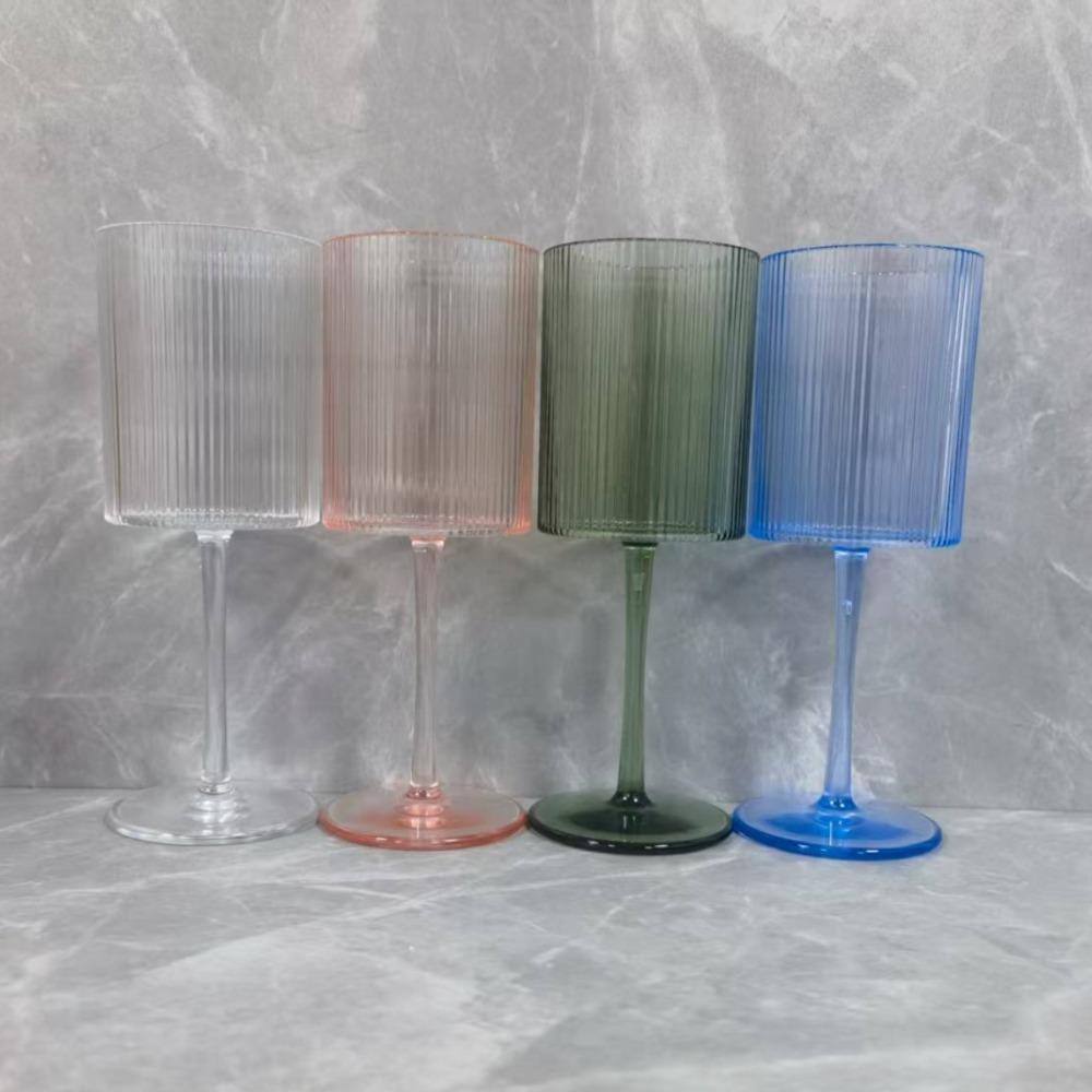 4pcs Elegant Ribbed Design Colorful Wine Glasses 11oz Hand Blown Premium Wine Glass Blue Green Stemmed Wine Glasses Long Stem Wine Glasses