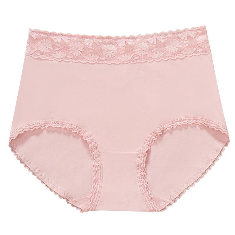 High Waist Plus Size Lace Trim Cotton Panties - Seamless, Breathable, with Abdomen Control and Antibacterial Properties.