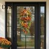 Artificial Holiday Floral Arrangement Artificia Fall Teardrop Swag, Autumn Harvest Sunflowers Pumpkins Leaves Berries Door Ready to Hang Swag Hanging