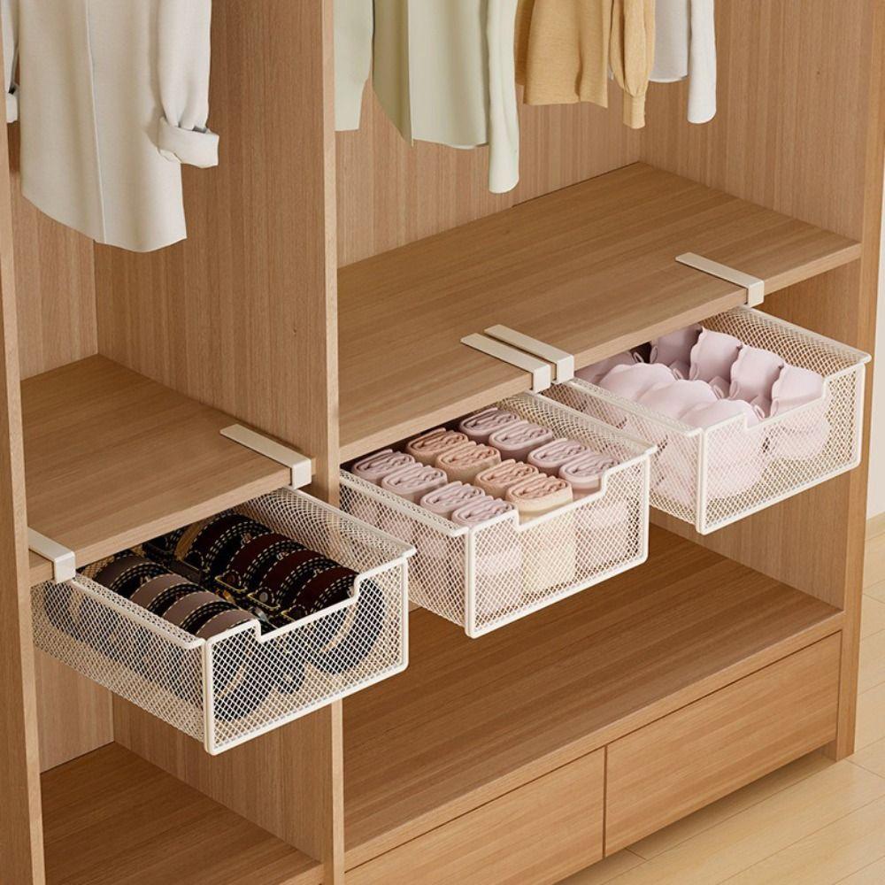 Large Capacity Underwear Storage Basket Under Shelf Pure Color Hanging Organizer Under Cabinet Basket Design Pull-Out Drawer