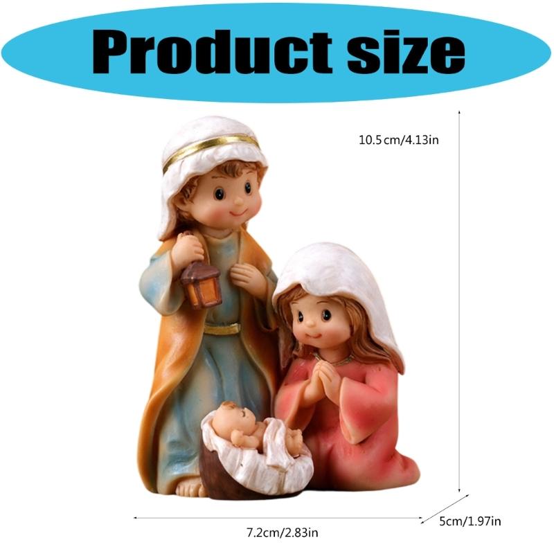 Cartoon Miniature Nativity Scene Statue Religious Home Decors Resins Holy Family Figurine For Christmas Celebration