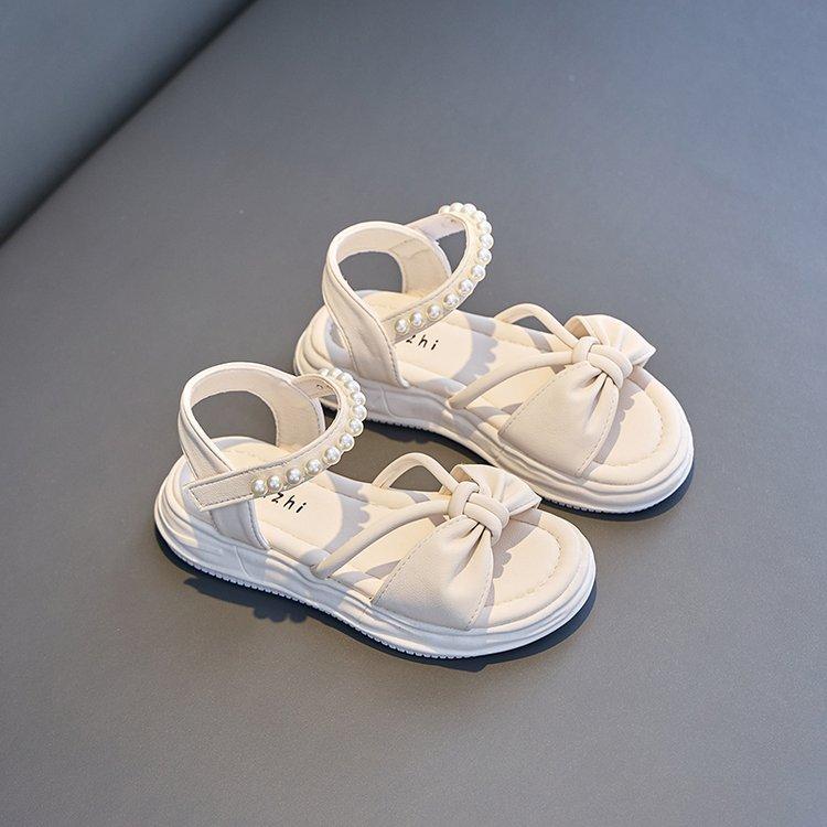 

Sandals Girls 2025 New Summer Children s Fashion Pearl Princess Shoes Girls Bow Korean Roman Sandals 37