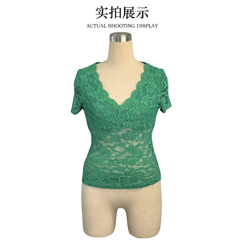 Damen V-Ausschnitt Spitze Patchwork Oberteil Europäischer Amerikanischer Stil Herbst Neu Taille Freigelegt Nabel Modische Lässige Kleidung