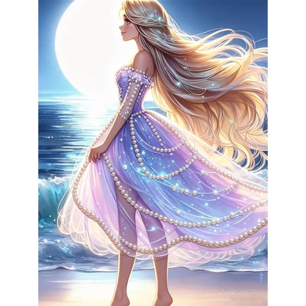 

Disney Pearl Painting Rapunzel Rapunzel Moon Night Seascape Creative Art 5D Pearl Embroidery Cross Stitch Kit Handmade DIY Home and Room Decor Gift 35x45cm