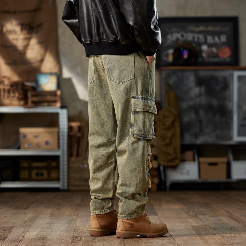 

Американский Ретро Модный Бренд Весна и Осень Новые Свободные Джинсы Харлан 40 светло-желтого