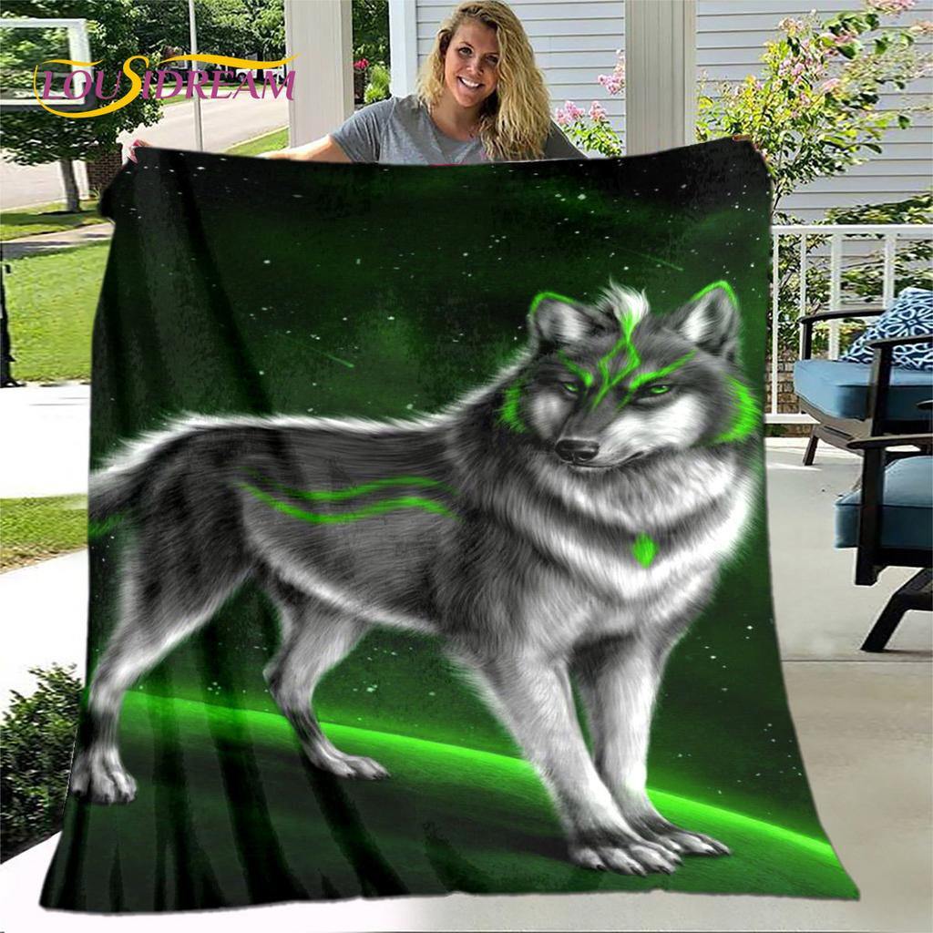 3D Wolf Spirit Fenrir Moon Dream Animal Blanket,Flannel Blanket Throw Blanket,Warm Blanket for Living Room Bedroom Beds Sofa