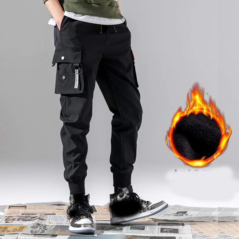 Autumn Winter Men's Lace-up Trousers, Overalls with Ties on The Legs, Warm Thick Sweatpants, Ankle-length Sportswear