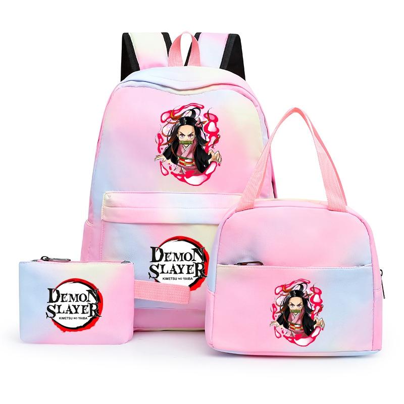 3ks/set Anime Demon Slayer Batoh pro dívky Chlapci Back To School Bag with Lunch Bag Student Bookbag Muži Ženy Cestovní taška Mochil