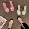 Fashion Women's Fashion Summer New High Heel Shoes Sexy Square Head Transparent PVC Strap Slippers Rubber Sole Sandalias De Mujer Size39