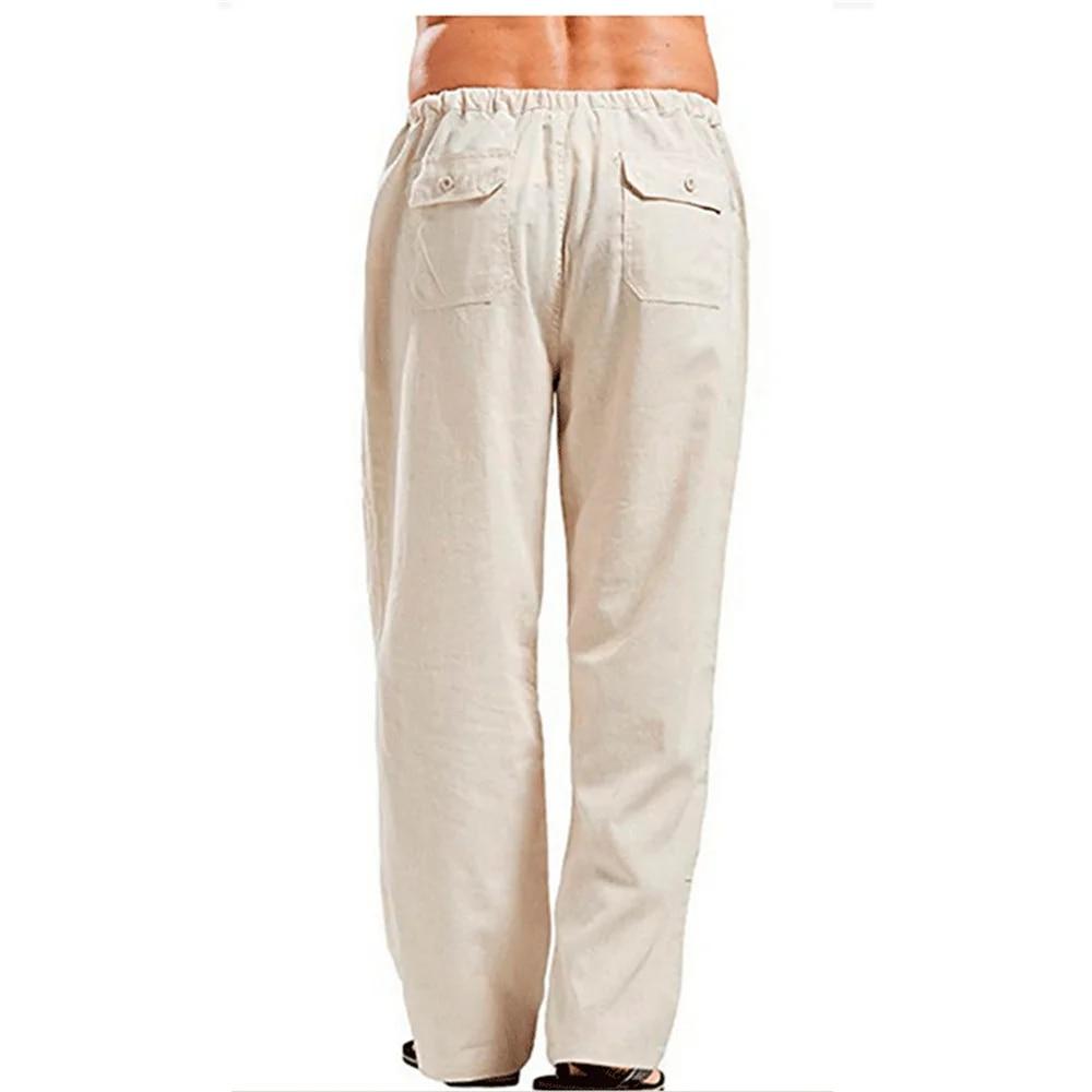 Pánské kalhoty Bavlna Len Rovné Plážové Kalhoty Pánské Ležérní Jaro Léto Prodyšné Pas Fitness Joggers Kalhoty Streetwear