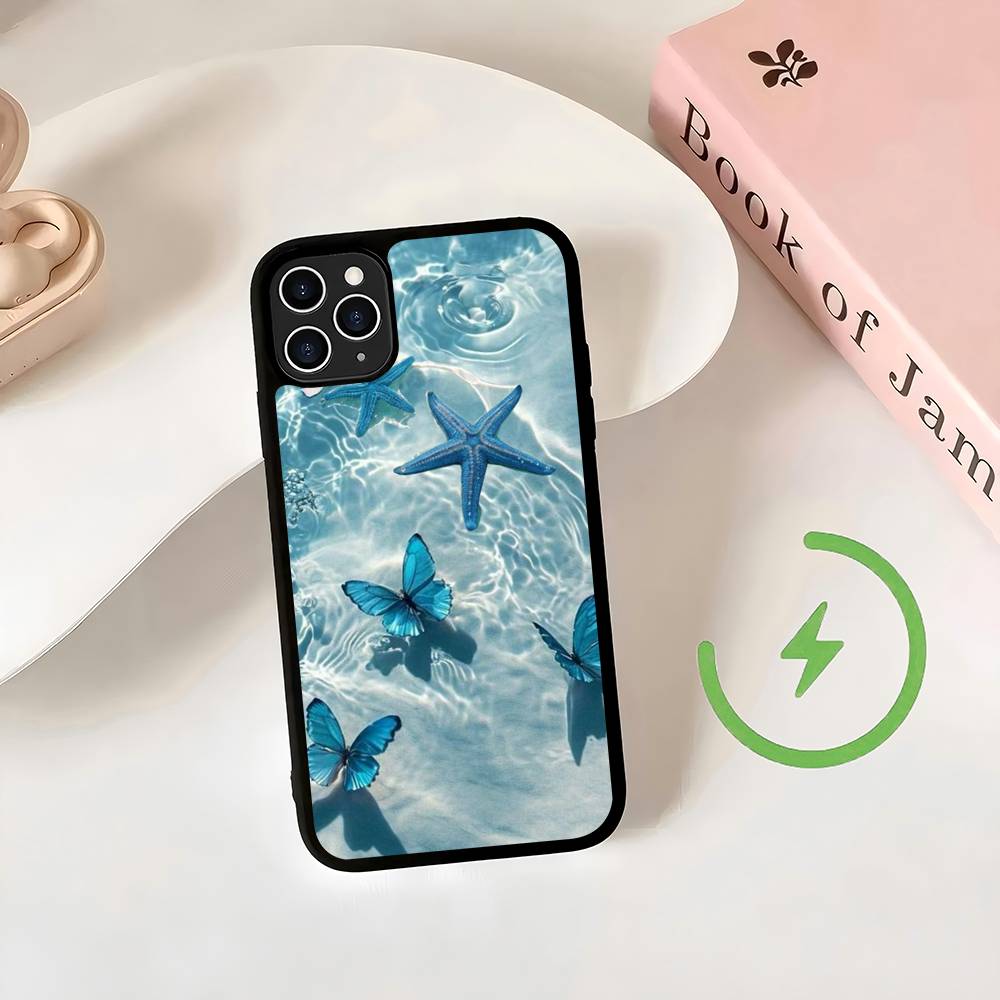 

Blue Butterfly Ocean Waves Magnetic Wireless Charge Phone Case For iPhone 14 13 12 11 15 16 17 Pro Max Magnetic Cover iPhone 12 mini