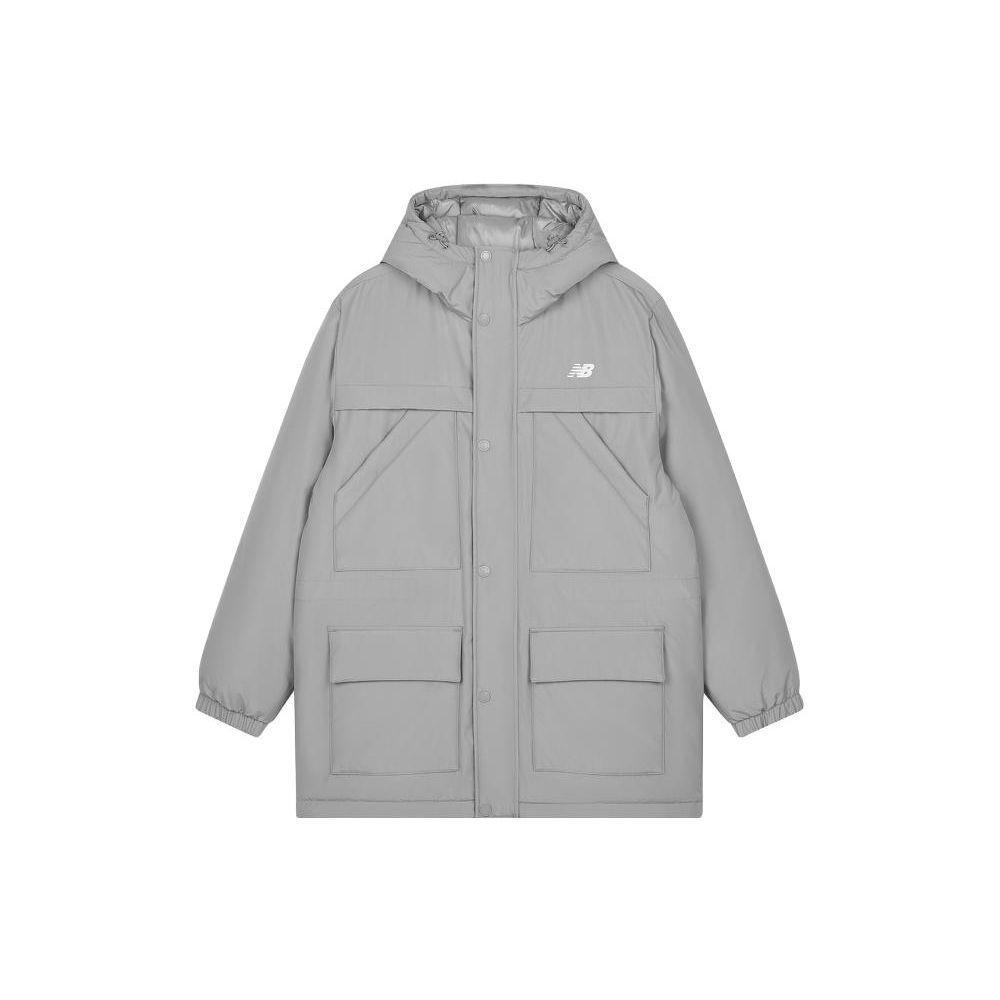 

Пуховик New Balance с однотонным логотипом и капюшоном, мужская верхняя одежда, серый AMJ33320-TAG