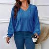 2026 Autumn/Winter V-Neck Plus Size Women's Hooded Ribbed Long Sleeve T-Shirt