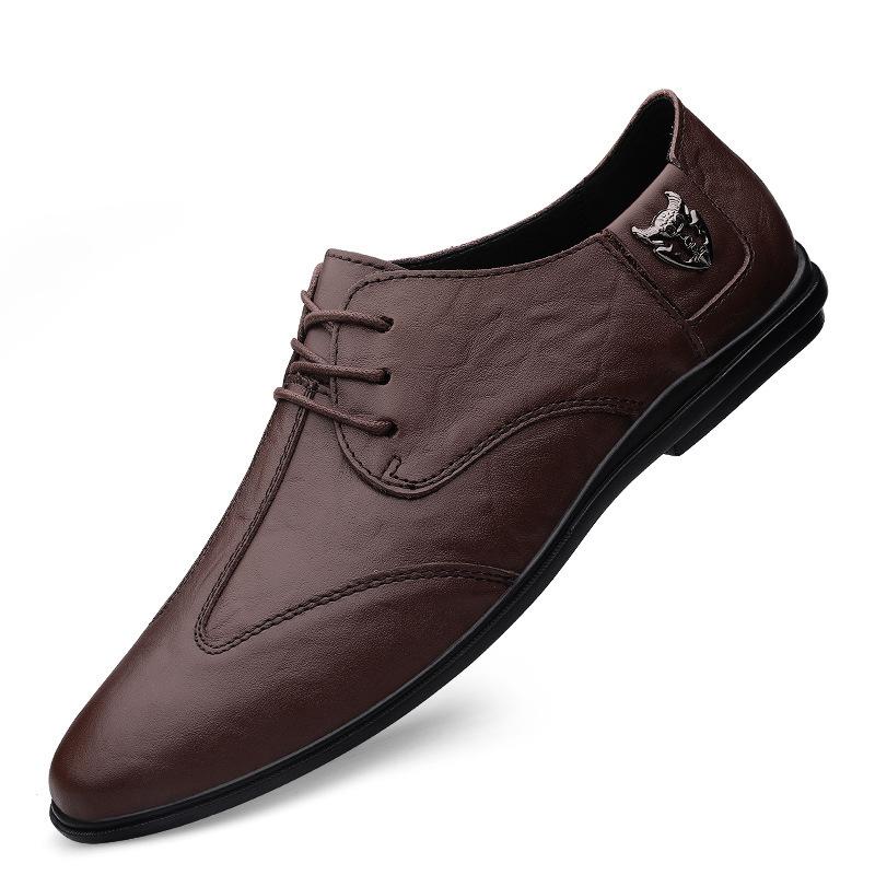 

Мужские туфли из мягкой воловьей кожи первого слоя на мягкой подошве, модные повседневные туфли на шнуровке для работы 46 коричневый