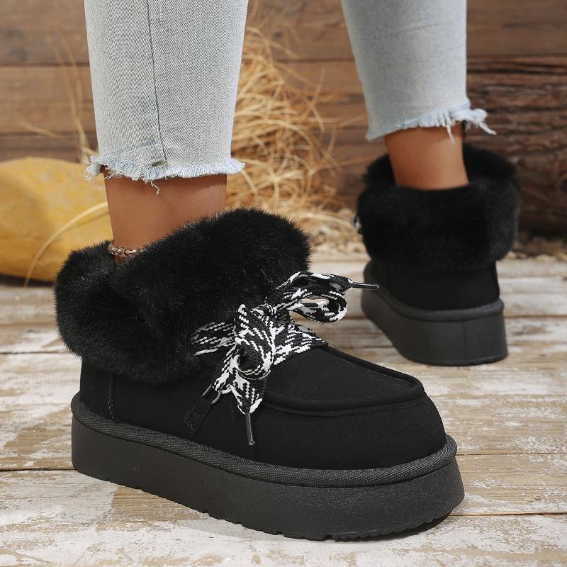 Winter New Thick-soled Bow Snow Boots Women's Round Head Thickened Warm Women's Cotton Shoes